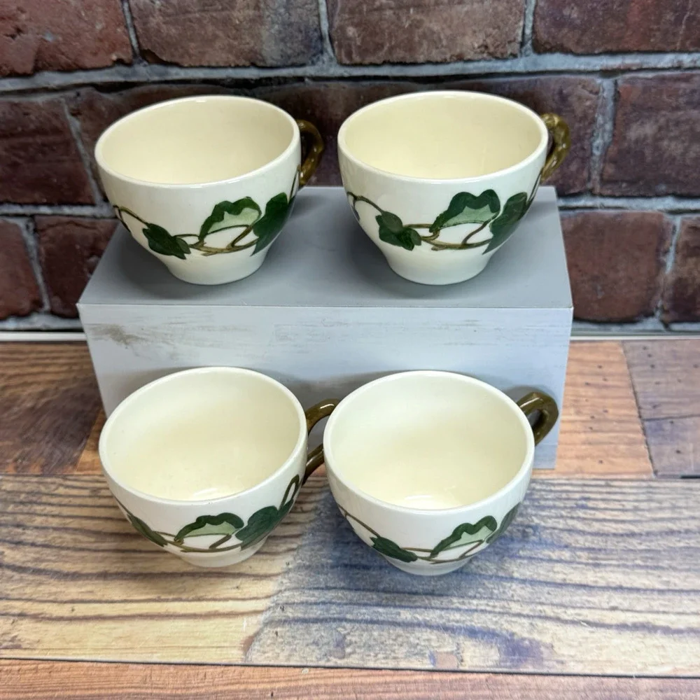 4‎ Vtg Poppytrail Metlox California Ivy Tea or Coffee Cups Hand Painted 1950 MCM
